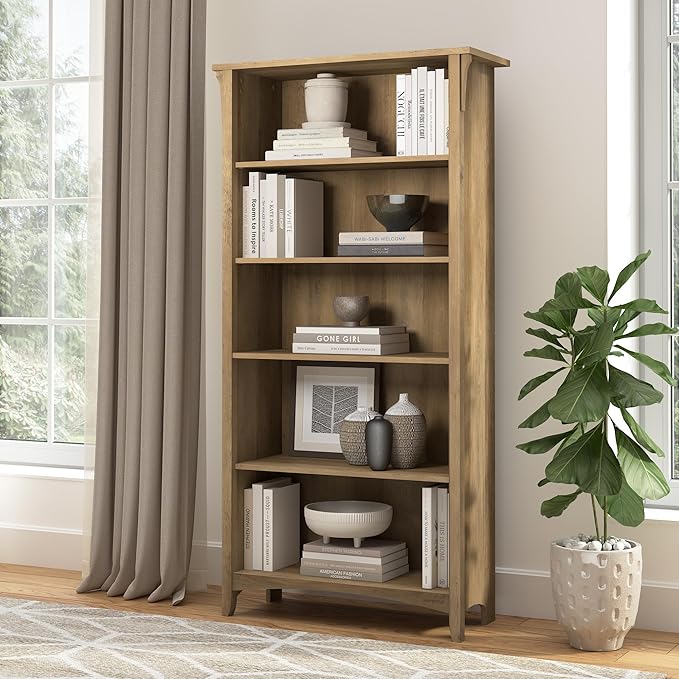 Bush Home Salinas 5 Shelf Bookcase in Reclaimed Pine, Tall Bookshelf, Large