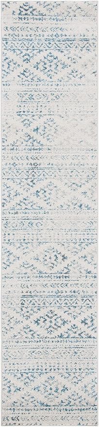 SAFAVIEH Tulum Collection Runner Rug - 2' x 21', Ivory & Turquoise, Moroccan Boho Tribal Design, Non-Shedding & Easy to Clean, Ideal for Living Room, Hallway, Foyer, Bedroom (TUL272E)