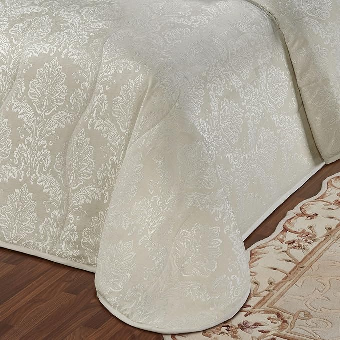 Touch of Class Camelot Luxury Bedding | Neutral Ivory | Matte Satin Damask on Richly Textured Jacquard-Woven Chenille | Designed 3 Piece Set Includes Queen Quilted Bedspread and 2 Standard Shams