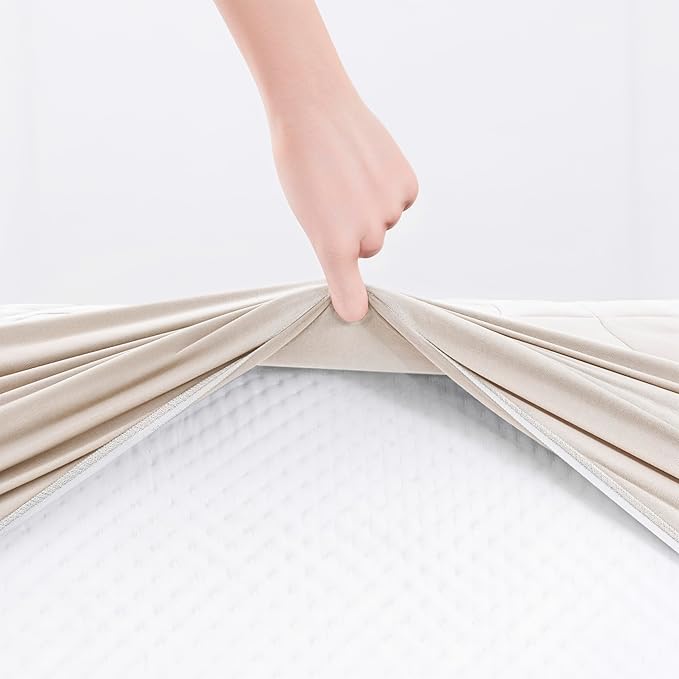 Hearth & Harbor 2 Pack California King Size Quilted Fitted Mattress Pad Cover, 100% Waterproof Mattress Protectors, Deep Pocket Fitted Mattress Cover 8" - 21" (72" x 84", Beige Cream)