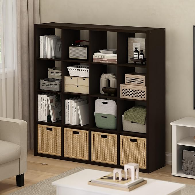 Furinno Cubicle Book Shelf, 16-Cube Bookshelf, Extra Thick Frame Reversible