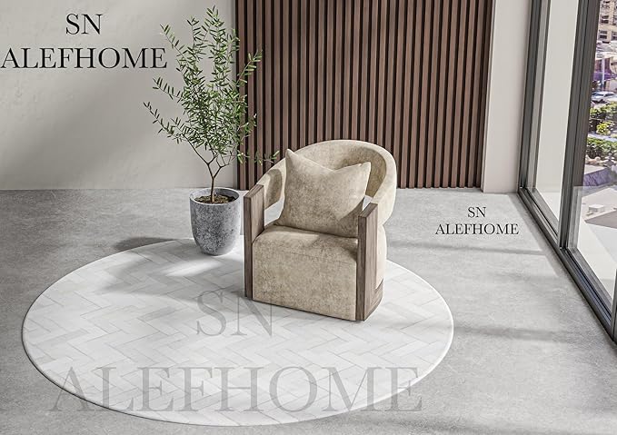 Sn Alef Home Soft Textured Round Rug | White & Grey Woven Carpet for Living Room Bedroom | Minimalist Handcrafted Circular Floor Mat for Home & Decor (Gray_7x7 ft)