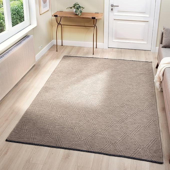 LUXE WEAVERS Modern Farmhouse Brown 9x12 Washable Area Rug, Anti-Slip Diamond Pattern Carpet