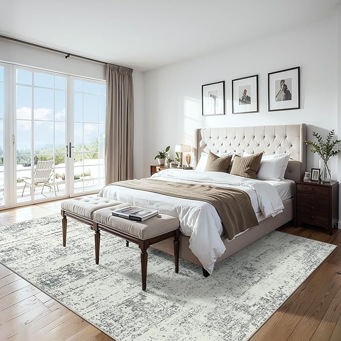8x10 Area Rugs for Living Room - Washable Rug Modern Abstract Soft Large Neutral Non-Slip Carpet Indoor Floor Stain Resistant Thin Carpets for Bedroom Dining Room Farmhouse Nursery Home Office Grey