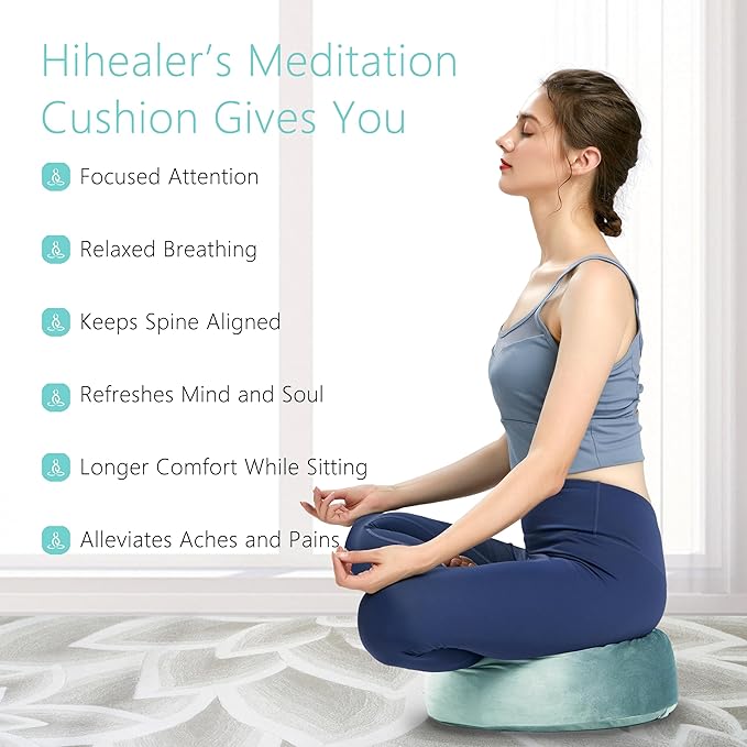 Hihealer Meditation Cushion, Traditional Tibetan Meditation Pillow Velvet Cover - Large Floor Cushion Seating for Adults - Yoga Buckwheat Bolster for Women、Moms