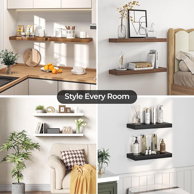 Fun Memories Floating Shelves for Wall, 72 Inch Long Set of 2 Rustic Wood Wall