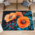 5x7 Poppy Rugs for Bedroom - Retro Flowers Art Print Rug, Rustic Florals Art Rug Non Slip Soft Rugs for Living Room Hardwood Floors Teen Room