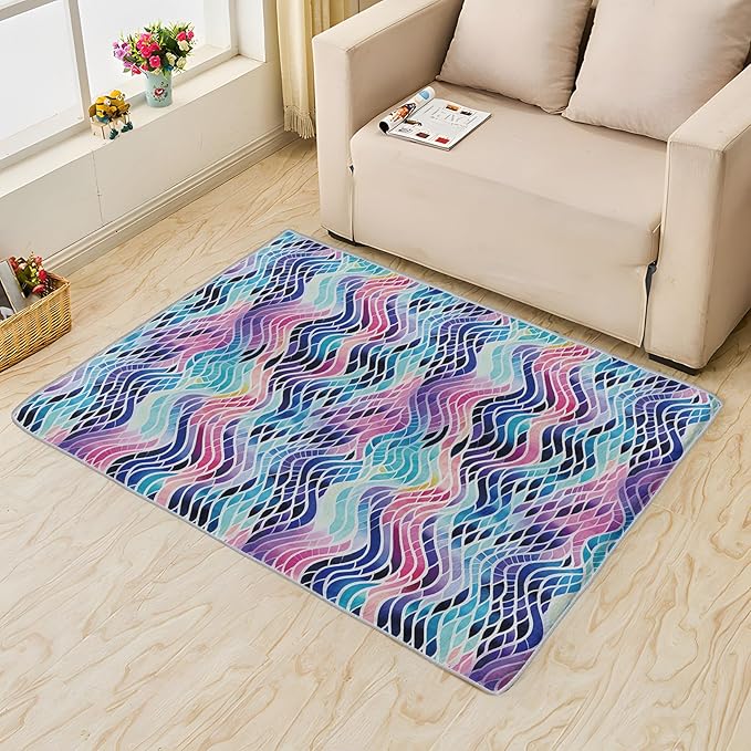 Colorful Wave Rug, 5x8 Rug, Abstract Watercolor Rugs for Living Room Bedroom, Watercolor Large Area Rug, Washable Rug Non Slip Soft Indoor Carpet, Colorful Wave Home & Room Decor