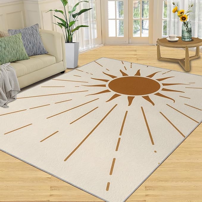 Boho Sun Area Rugs 3x5ft, Radiant Sunburst Boys Rugs for Bedroom, Geometric Solar Kids Room Rug Soft Fuzzy Washable for Living Room Game Room Coffee Table