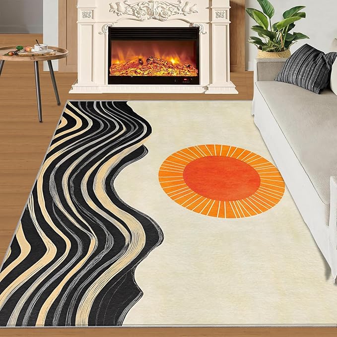 Boho Sun Runner Rugs 2x4ft, Watercolor Mountain Small Entryway Mats, Abstraction Deco Laundry Room Rug Non Slip Durable Throw Rugs for Front Door Bedroom Bedside