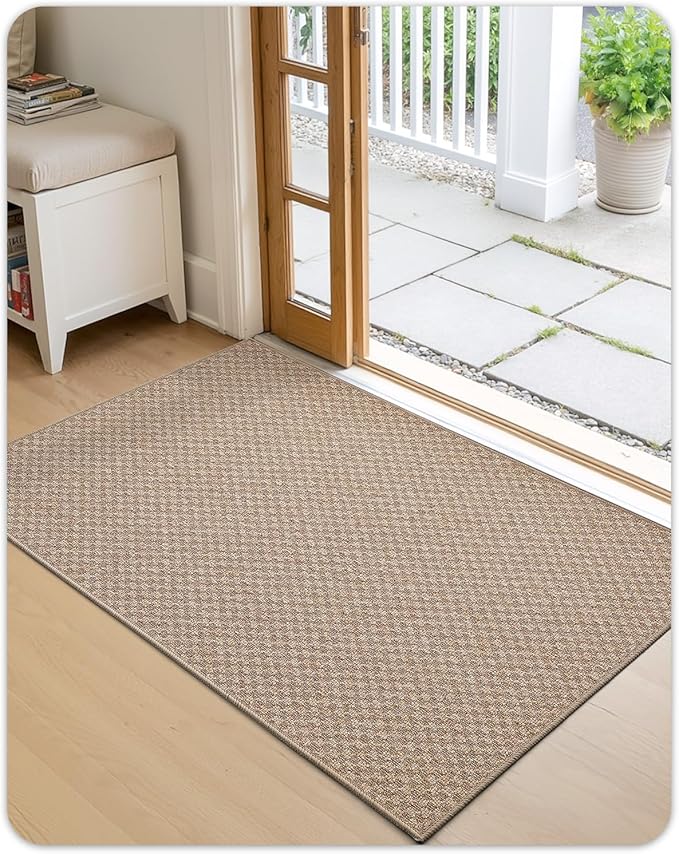 Color&Geometry Oversized Door Mat Non Slip Rubber Backed, 48"x72" Front Door Mat Indoor Outdoor Rug, Dirt Trapper Doormat, Heavy Duty Front Door Rugs, Khaki (Rolled-up NO Creases)