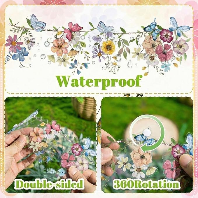 Hahafelt 3 Pcs 18 ft Wildflower Garland Banner Reusable Waterproof Spring Party Decor Butterfly Garland for Mother's Day Garden Baby Shower Birthday Tea Supplies Woodland Party Decorations