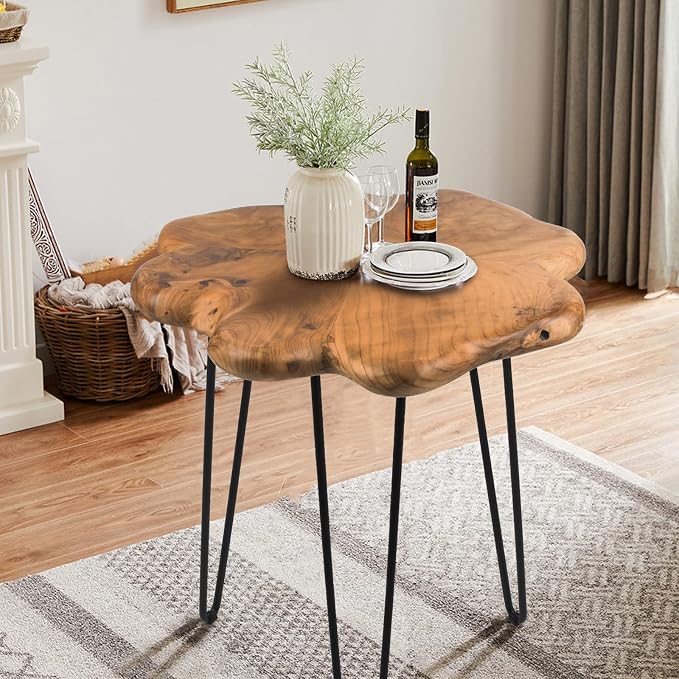 19.5 Inch Live Edge Side Table, Wood Freeform Small End Table