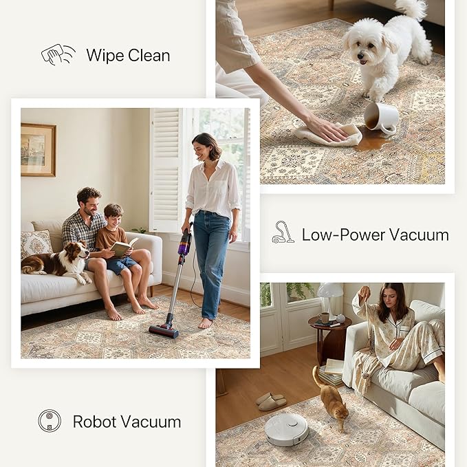 Bavni 2x7 Runner Rug Non Slip, Machine Washable Rug Runners for Hallways, Vintage Distressed Print Kitchen Runner, Low Pile Lightweight Carpet Runner for Entryway Laundry Bedroom Bathroom Wood Brown