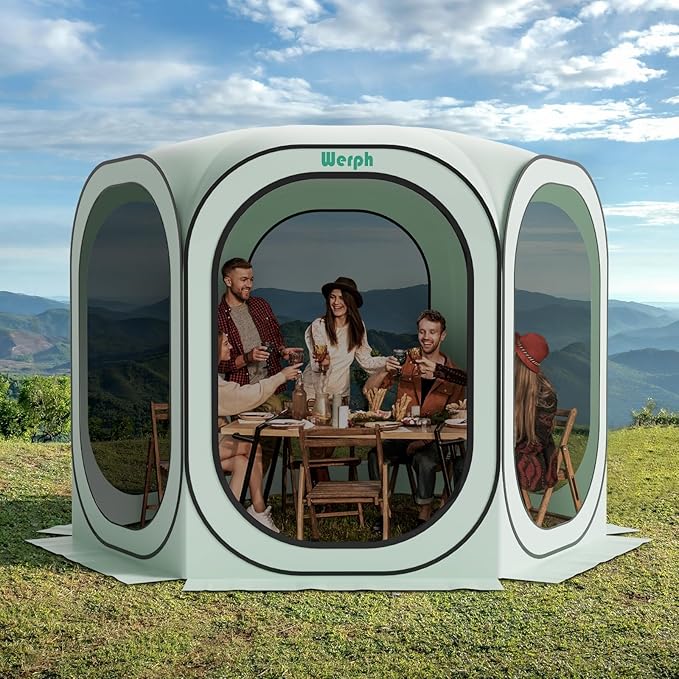 Werph 10x10 Pop Up Screen Tent, Mosquito Net Gazebo, UV Resistant Roof Waterproof Screen Canopy, Quick Setup Outdoor Shelter for Backyard, Patio, Garden, Picnic, Camping and Events, Green