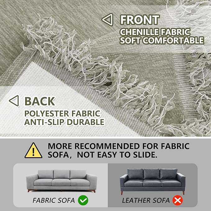 MEETSKY Sectional Couch Covers Sofa Slipcover Couch Protector Covers Universal Fit for Couch 2 Seat Thick Washable Modern Decor for Living Room, 91" x 118", Sage Green