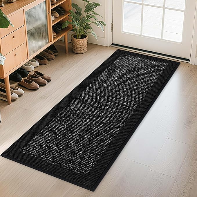 BEQHAUSE Indoor Door Mat 24" x 60", Dirt Trapper Door Mats Non-Slip Entryway Rugs Washable, Resist Dirt Absorbent Welcome Mat, Low Profile Floor Mats for Front Back Door and Entryway, Black