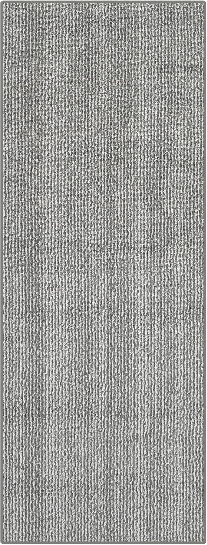 22ft Runner Rug by Custom Size - Striped Grey | Non-Slip Rubber Backed | Washable & Pet Friendly | No-Fray Edge Finished