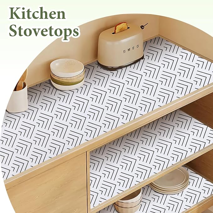 Shelf Liner for Kitchen Cabinets Non Adhesive Drawer Liner Non-Slip Thickened Shelf Liner Paper Strong Easy to Clean for Tool Box Refrigerator with Knife and Tape Measure, Black Arrow, 11.8 x 236.2 IN