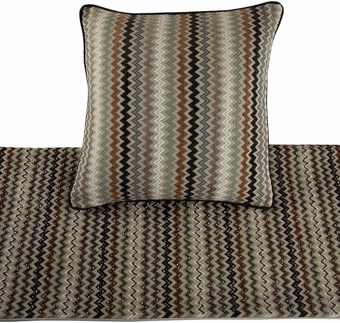 The HomeCentric Decorative Designer Handmade Bed Runner with 2 Decorative Throw Pillow Cover, 68 x 18 Inch Velvet Designer Full Size Bed Scarf with Tassle & Bead Embroidered Bed Linen - Chevron Fun