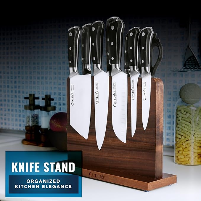 Cutluxe Magnetic Knife Block, Double-Sided Acacia Wood Knife Holder