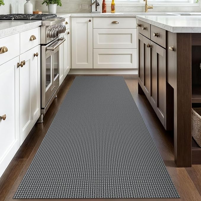 IOHOUZE Washable Runner Rug 3x8 Non Slip Rubber Backed Wide Hallway Runner Entryway Runner Indoor, Kitchen Rugs Woven Floor Carpet for Hall Entrance Bedroom, Dark Grey