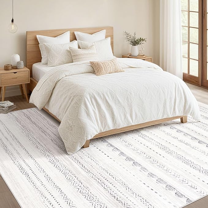 Nakagishi 5x8 Area Rug Living Room: Washable Boho Large Neutral Soft Farmhouse Rugs Stain Resistant Modern Indoor Floor Non-Slip Carpet for Bedroom Nursery Kids Playroom Office Dining Room Dorm- Gray