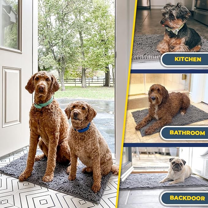 Muddy Mat® Shown on TV – Super Absorbent Microfiber Dog Door Mat for Muddy Paws, Non-Slip Washable Pet Rug, Quick Dry Chenille Entryway Carpet, Machine Washable Indoor Outdoor mat, Grey 59"x35"