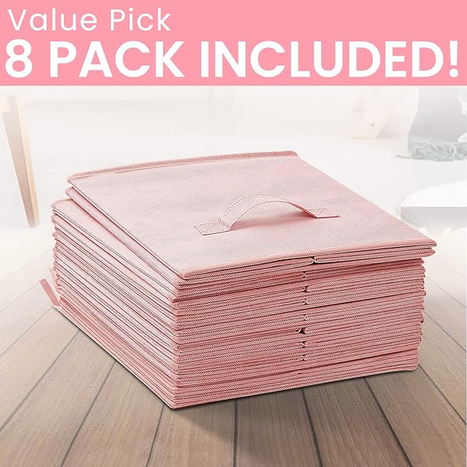 Criusia Storage Cubes - 11 Inch Heavy Duty Fabric Storage Bins for Shelves Closet, Cube Organizer - 8 Pack Collapsible Cube Storage Bins Baskets for Organizing Clothes Blankets Toys (Pink)