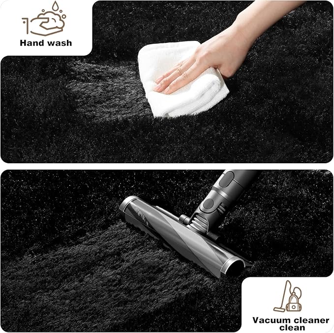 Black Area Rugs 9x12 Living Room Bedroom, Fluffy Large Rug Soft Shag Non-Slip Carpet for Kids Boys and Girls Room Dorm Home Decor (9ft x 12ft)