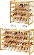 FAVOOSTY 5-Tier Expandable Shoe Rack, Adjustable Shoe Shelf Storage Organizer Space Saving Metal Free Standing Shoe Rack for Entryway Closet Doorway, Silver Grey (Gold, 5 Tier)
