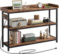 IRONCK Console Table, Sofa Table with Power Outlet, Farmhouse Hallway Table for Entryway, Living Room, Height Adjustable, Easy Assembly, Rustic Brown, 43"