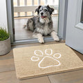 Smiry Dog Door Mat for Muddy Paws, Absorbent Dirt Trapper Non Slip Quick Dry Washable Chenille Mat for Mud Dogs, Entry Rug for Indoor and Outdoor (24x16 Inches, Beige and White)