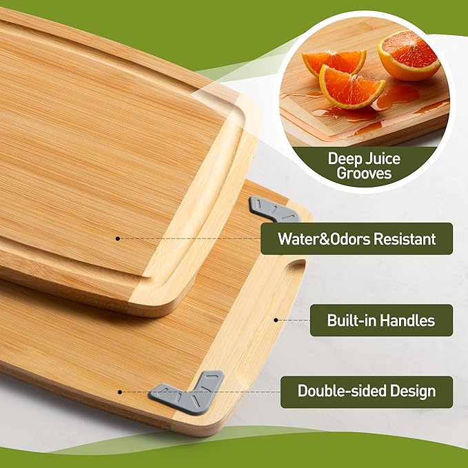 Bamboo Cutting Board Set Non Slip Feet Over Sink Tablas Para Picar Cocina Tabua Madeira Corte Carne Bambu Alimentos Cortar Madera Juego Regalos Cumpleaños Navidad Mujer Mama Abuela Hombre Papa