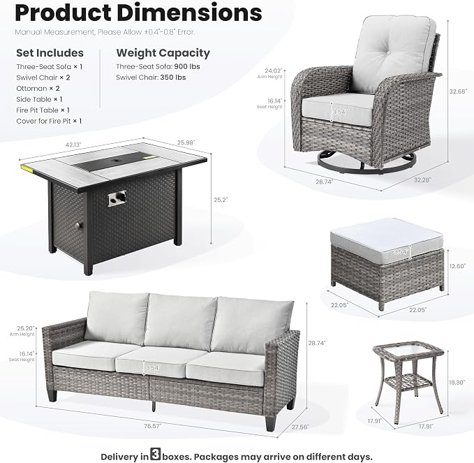 ovios 7 Pieces Patio Furniture Set, Outdoor Wicker Sofa Couch