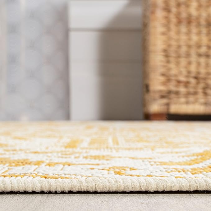 JONATHAN Y Boho Medallion Indoor Outdoor Area Rug 8X10 Cream/Yellow, Estrella Textured Weave for Backyard, Patio, Porch, Easy-Cleaning, High Traffic, Pet-Friendly, Non-Shedding (SMB105H-8)