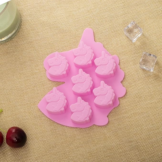 Vpqnee 3 Pack Medium Size 7 Cavities Unicorn Silicone Chocolate Mold for Making Unicorn Shape Gummy, Candy, Chocolate, Ice Cube, Jelly, Mousse, Small Cake