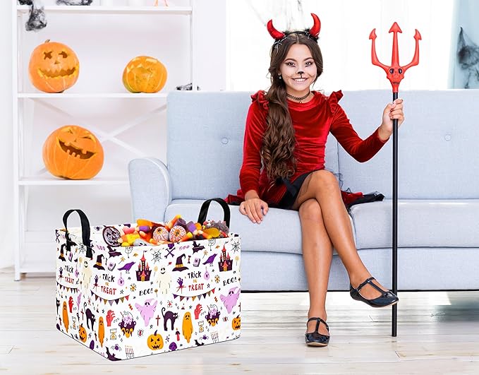 Halloween Gifts Empty Basket Boo Cube Organizer Bins Trick or Treat Spooky Basket Stuffers for Boyfriend Dual Handles for Closet Shelf