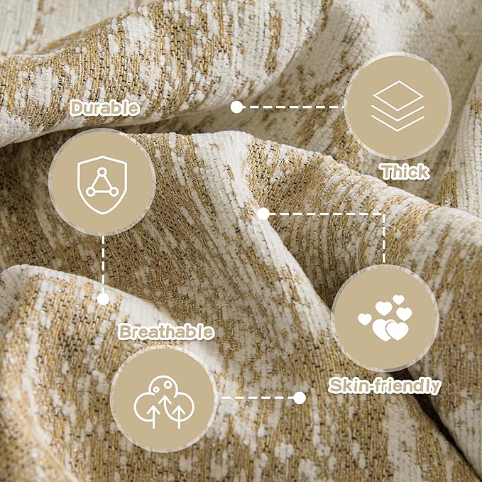 MEETSKY Boho Couch Cover for 2 Cushion Couch Sofa, Chenille Sofa Cover for Sectional Sofa, Modern Khaki Abstract Jacquard Sofa Covers Washable Sofa Slipcover for Pets Friendly, 91" X118", Khaki