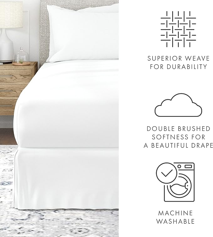 Linen Market Bed Skirt - Ultra Soft Microfiber - Easy Fit with 14 Inch Tailored Drop - Hotel Quality, Shrinkage & Fade Resistant - Bed Cover - Full Size Bed Skirts - Bedroom Décor - (Full, White)