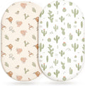 Bassinet Sheets for Baby Girls Boys 2 Pack, Fitted Baby Mattress Sheet for Rectangle, Oval, Hourglass Bassinet Mattress, Breathable Cozy & Universal Fit (Cactus Cozy)