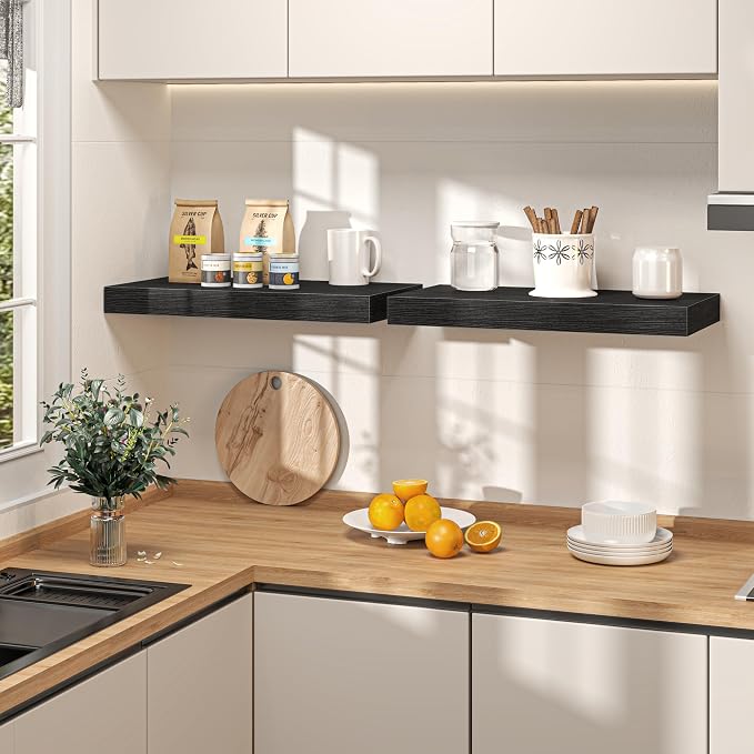 32Inch Black Floating Shelves for Wall, 12 Inch Deep Shelves for Bedroom
