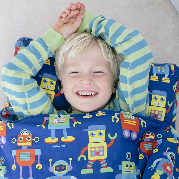 Wildkin Kids Microfiber Nap Mat – Soft Sleep Mat with Pillow, Ideal for School & Travel - Robots