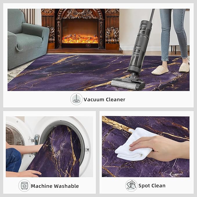 5x6 Abstract Marble Rugs for Office - Purple-Marble Living Room Carpet, Luxury Stone Pattern Bedroom Area Rug Kids Low Pile Rug for Indoor Outdoor Hardwood Floors Home Decor