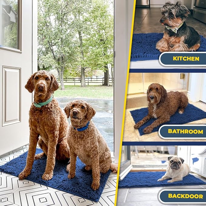 Muddy Mat® | Super Absorbent Door Mat Indoor, Microfiber Quick Dry Chenille Entryway Rug, Non-Slip Front Door Mat, Indoor Mats for Entryway, Machine Washable Pet Rug, Navy Blue Medium 30"X19"