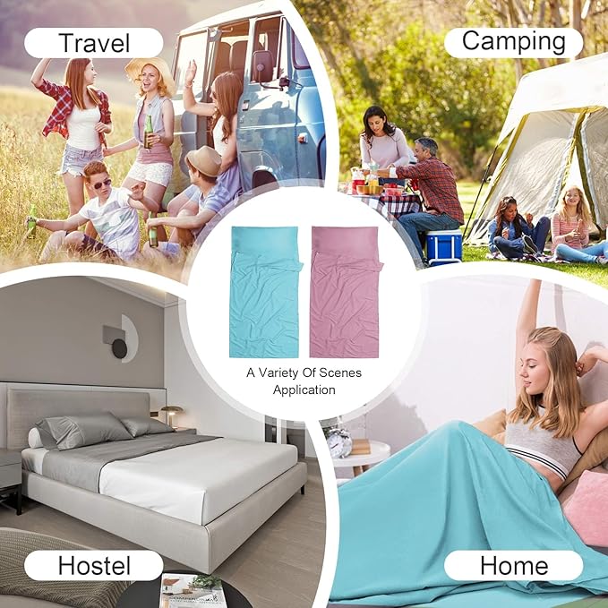 Sleeping Bag Liner,Travel Sheet & Adult Sleep Sack, Camping Sheets Travel Sleep Sack for Backpacking,Hotels & Hostels -Lightweight Single &Double Travel Sheet Camping Sheets