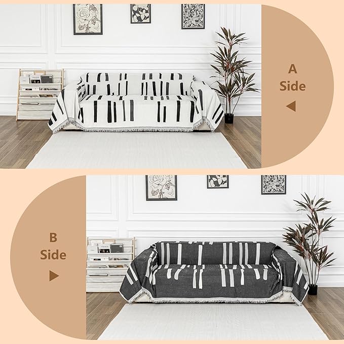 MYSKY HOME Sofa Covers for Sectional Sofa, Couch Cover for Dogs, Couch Covers with Tassel Loveseat Covers Futon Cover L Shaped Cover Washable Chenille Couch Protector, 71" x 134", Black Piano Key