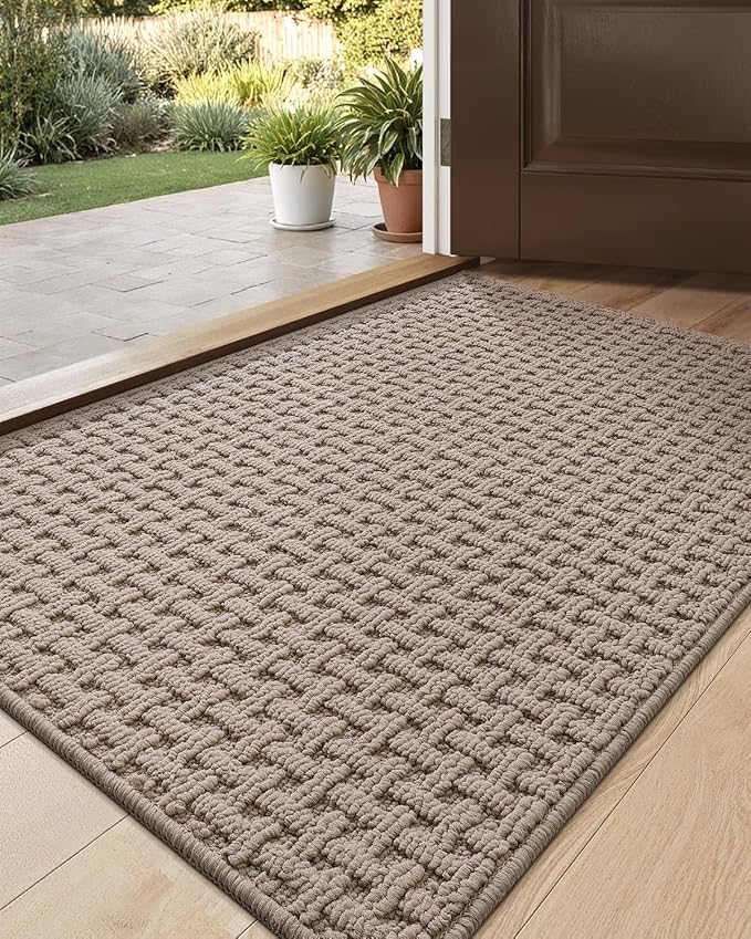 DEXI Front Entryway Door Mat Non Slip 24x36, Washable Entry Way Mats Inside Entrance Low Profile, Welcome Doormat Dirt Trapper for House Floor Home Porter Hall Backdoor Area, Light Taupe
