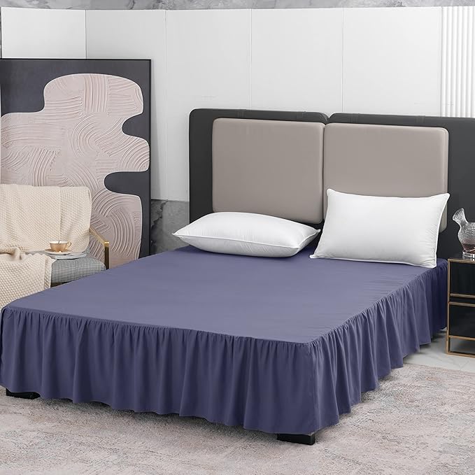 Navy Blue Bed Skirt Queen Size Ruffled Bed Skirt with Split Corners, Queen Bed Skirt 12 Inch Drop, TSUTOMI Queen Size Bed Skirt Navy Blue for Ruffled Bed Skirt with Split Corners, Bed Skirt Queen Size