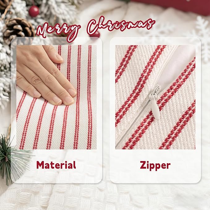 ZWJD Throw Christmas Pillow Covers 24x24 Set of 2 Striped Pillow Covers with Fringe Chic Cotton Decorative Pillows Square Cushion Covers for Sofa Couch Bed Living Room Farmhouse Decor